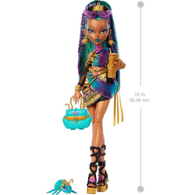 slide 2 of 6, Monster High Nefera De Nile Doll with Pet Scarab Lavish and 7 Accessories like Purse and Snacks, 1 ct