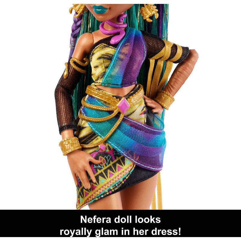 slide 3 of 6, Monster High Nefera De Nile Doll with Pet Scarab Lavish and 7 Accessories like Purse and Snacks, 1 ct