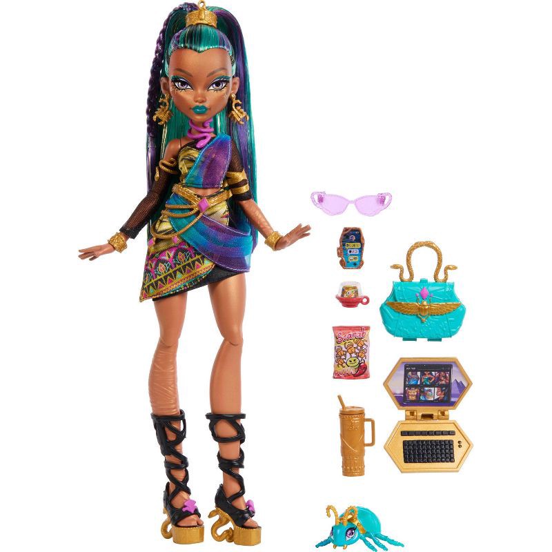 slide 6 of 6, Monster High Nefera De Nile Doll with Pet Scarab Lavish and 7 Accessories like Purse and Snacks, 1 ct