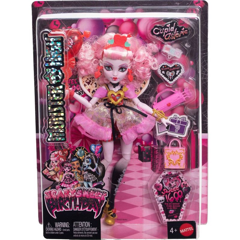 slide 6 of 6, Monster High Scary Sweet Birthday Cupid Asteria Doll in Party Dress with Balloon & Gift, 1 ct