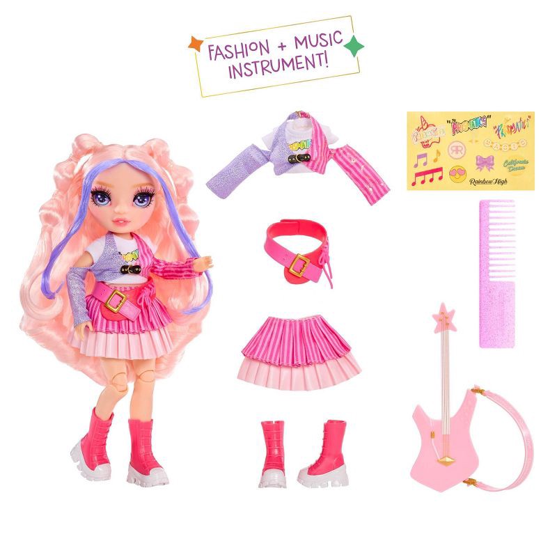 slide 2 of 8, Rainbow High Jr High Rock Band - Bella, Pink 9" Fashion Doll with Guitar, Customize with Stickers, 1 ct