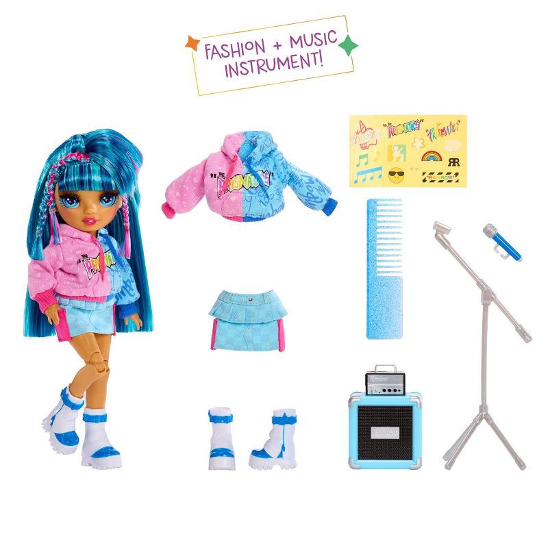 slide 2 of 8, Rainbow High Jr High Rock Band - Skyler, Blue 9" Fashion Doll with Microphone, Stand and Stickers, 1 ct
