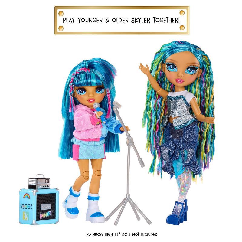 slide 4 of 8, Rainbow High Jr High Rock Band - Skyler, Blue 9" Fashion Doll with Microphone, Stand and Stickers, 1 ct