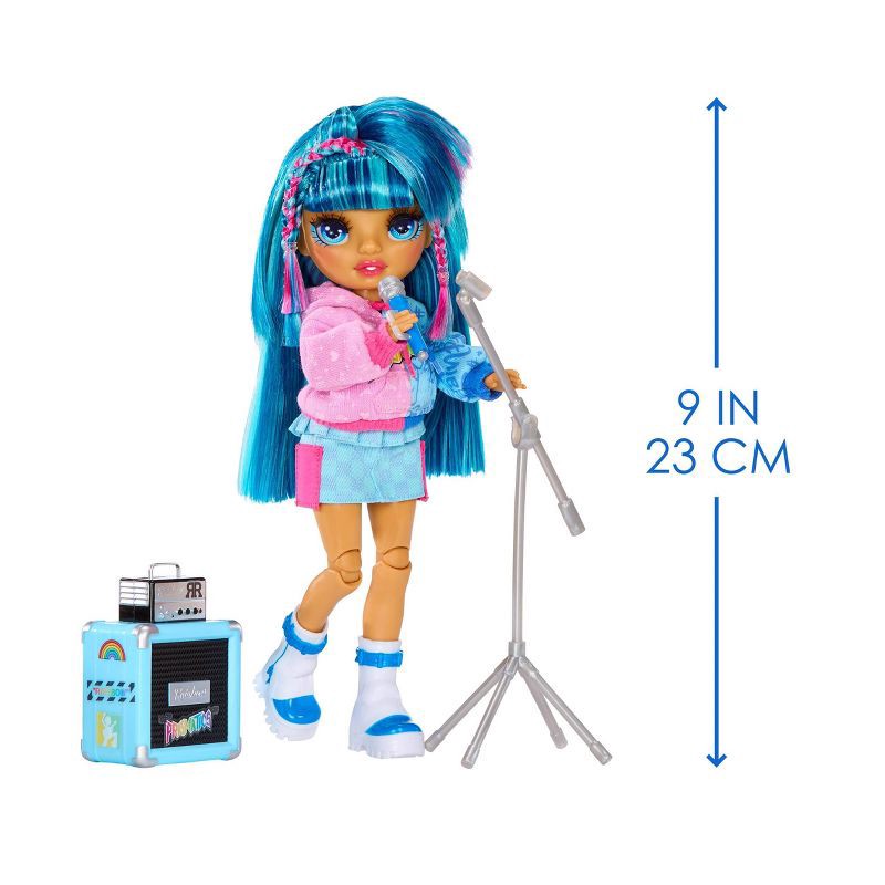 slide 5 of 8, Rainbow High Jr High Rock Band - Skyler, Blue 9" Fashion Doll with Microphone, Stand and Stickers, 1 ct