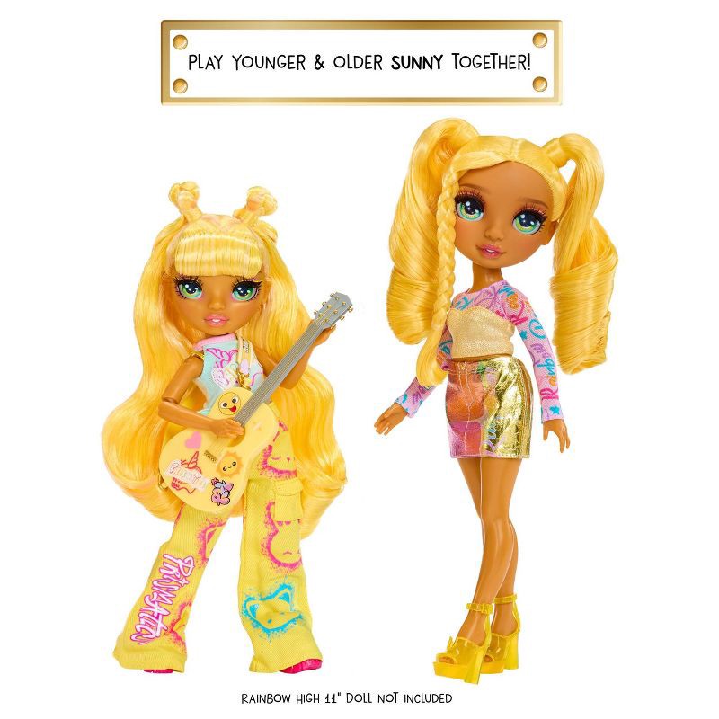 slide 4 of 8, Rainbow High Jr High Rock Band - Sunny, Yellow 9" Fashion Doll with Guitar, Customize with Stickers, 1 ct