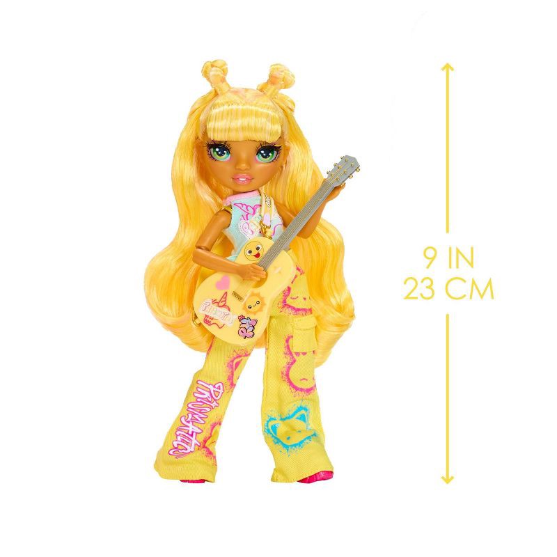 slide 5 of 8, Rainbow High Jr High Rock Band - Sunny, Yellow 9" Fashion Doll with Guitar, Customize with Stickers, 1 ct