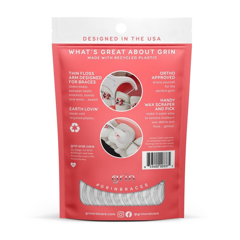 slide 2 of 9, Grin Oral Care Braces Dental Floss - Unflavored - 60ct, 60 ct