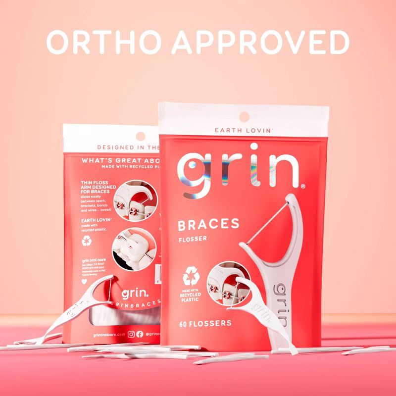 slide 7 of 9, Grin Oral Care Braces Dental Floss - Unflavored - 60ct, 60 ct