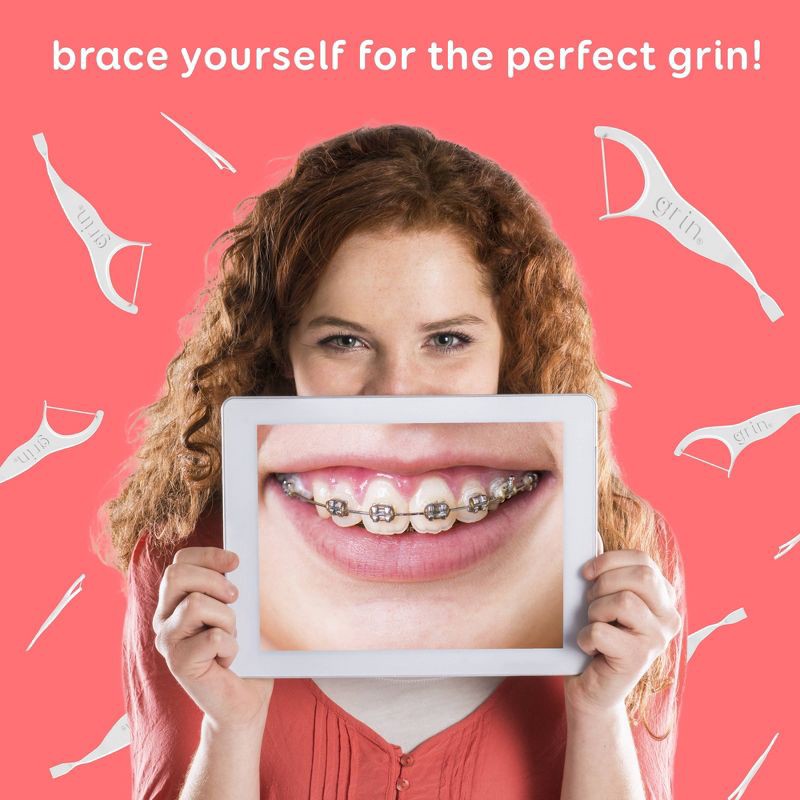 slide 8 of 9, Grin Oral Care Braces Dental Floss - Unflavored - 60ct, 60 ct