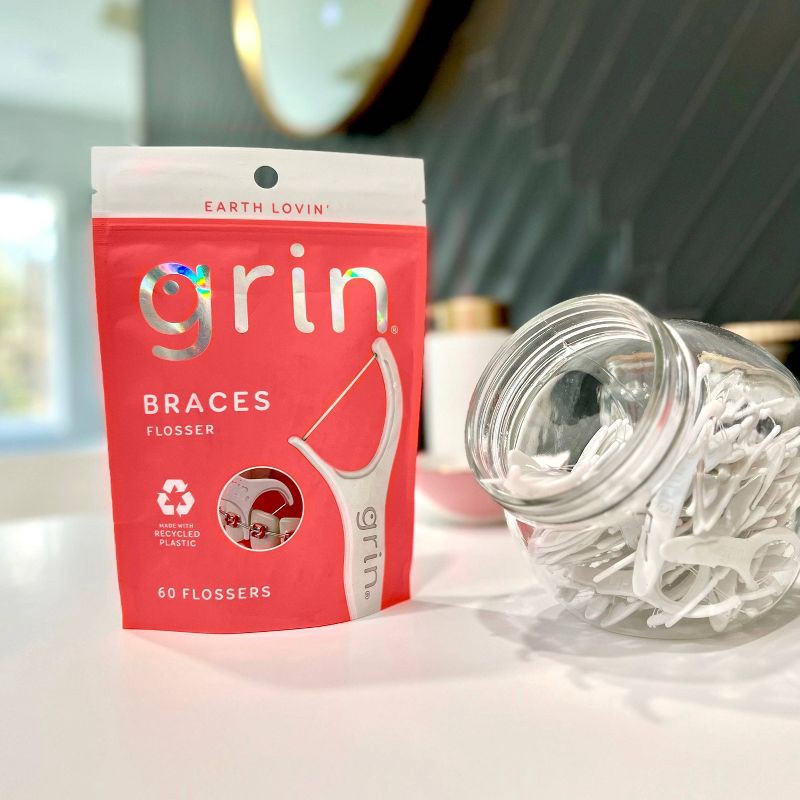 slide 9 of 9, Grin Oral Care Braces Dental Floss - Unflavored - 60ct, 60 ct