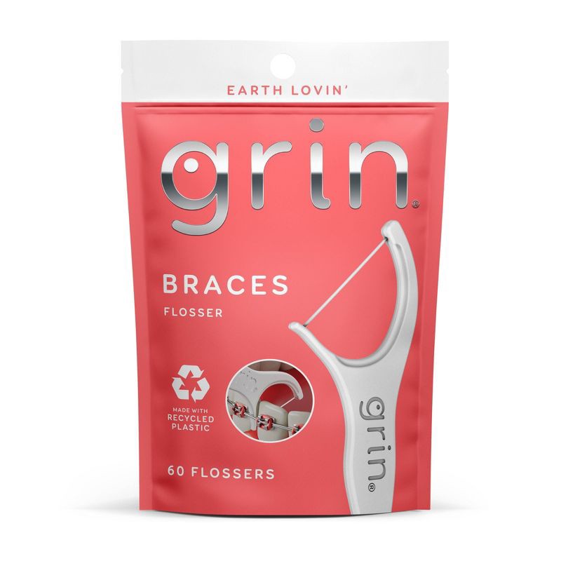 slide 1 of 9, Grin Oral Care Braces Dental Floss - Unflavored - 60ct, 60 ct