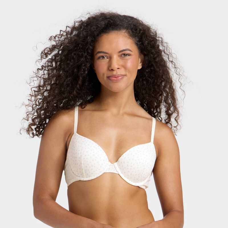 slide 1 of 5, Women's Lightly Lined Pointelle Bra - Wild Fable™ White Floral Print 34B, 1 ct