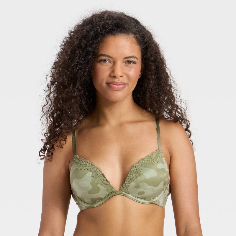 slide 1 of 5, Women's Lace Trim Super Push-Up Bra - Wild Fable™ Green 34B, 1 ct