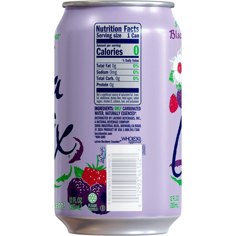 slide 5 of 6, LaCroix Blackberry Cucumber Flavored Sparkling Water - 8pk/12 fl oz Cans, 8 ct; 12 fl oz