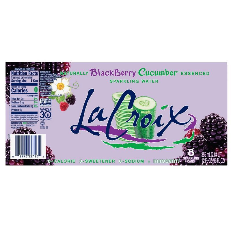 slide 6 of 6, LaCroix Blackberry Cucumber Flavored Sparkling Water - 8pk/12 fl oz Cans, 8 ct; 12 fl oz