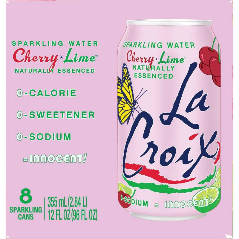 slide 3 of 6, LaCroix Cherry Lime Flavored Sparkling Water - 8pk/12 fl oz Cans, 8 ct; 12 fl oz