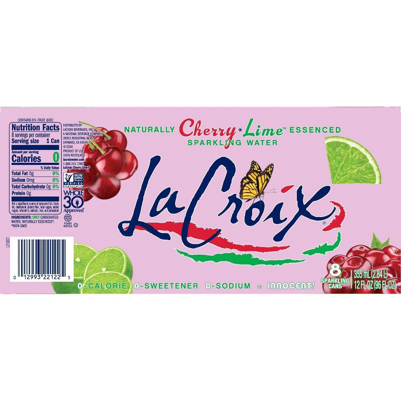 slide 6 of 6, LaCroix Cherry Lime Flavored Sparkling Water - 8pk/12 fl oz Cans, 8 ct; 12 fl oz