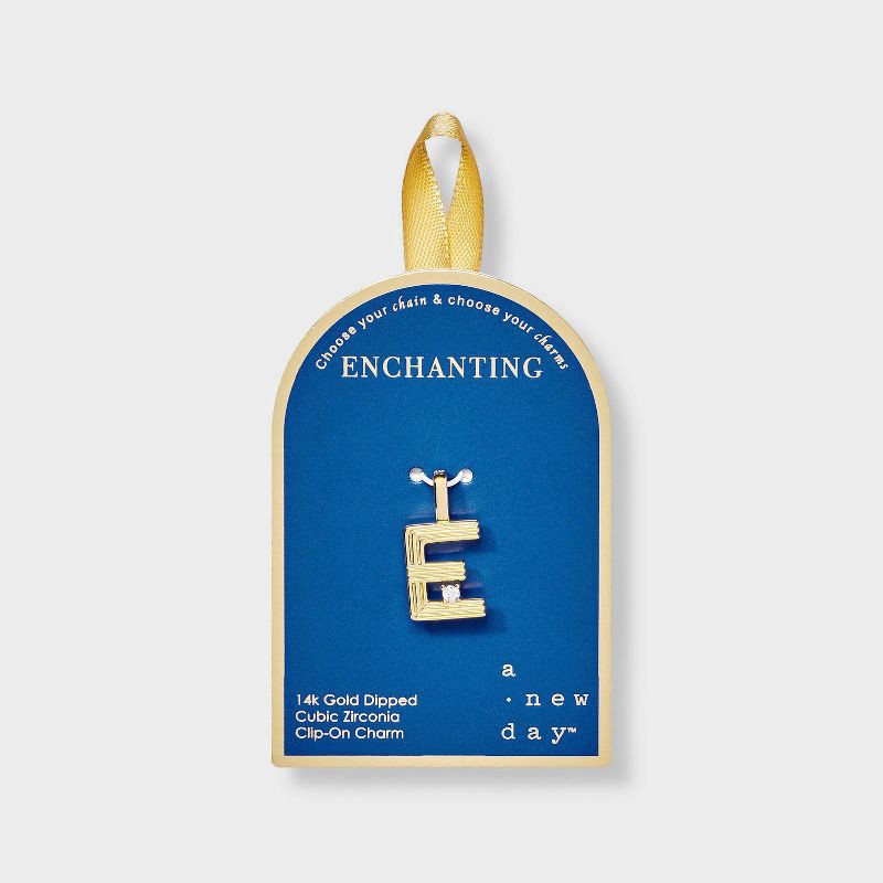 slide 1 of 2, 14K Gold Dipped Cubic Zirconia Ribbed "E" Letter Charm - A New Day™ Gold, 1 ct