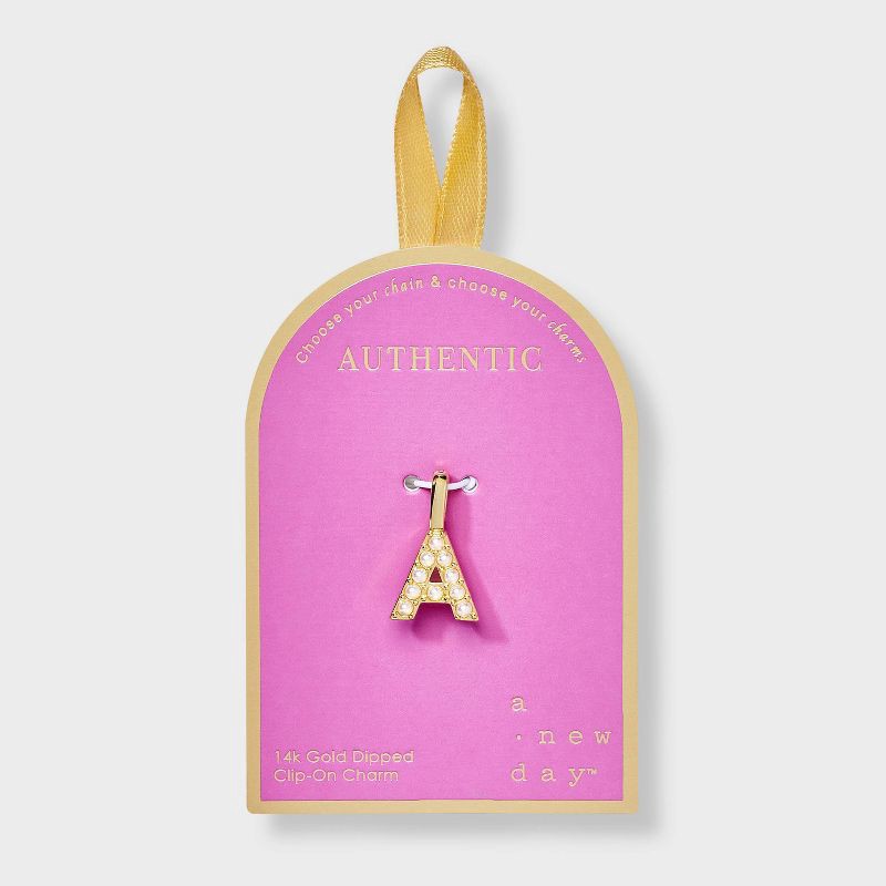 slide 1 of 2, 14K Gold Dipped Pearl "A" Letter Charm - A New Day™ Gold, 1 ct