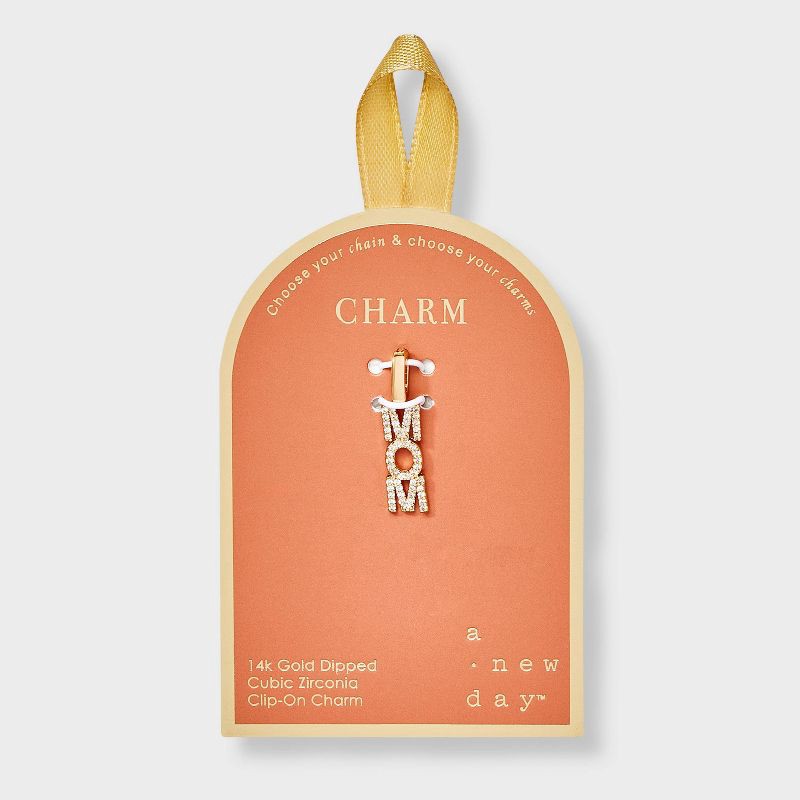 slide 1 of 2, 14K Gold Dipped Cubic Zirconia "MOM" Charm - A New Day™ Gold, 1 ct