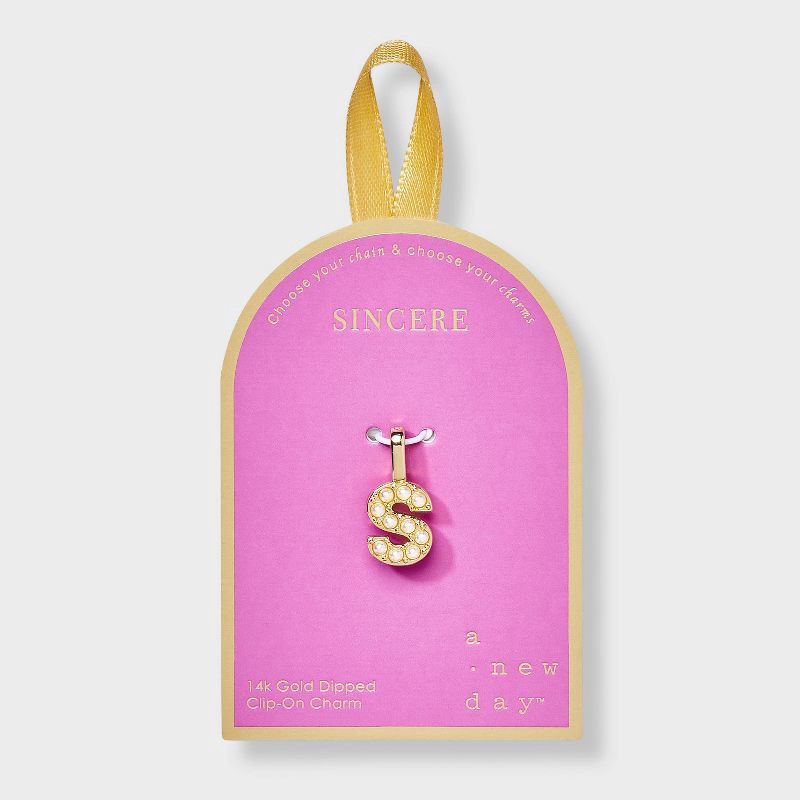 slide 1 of 2, 14K Gold Dipped Pearl "S" Letter Charm - A New Day™ Gold, 1 ct