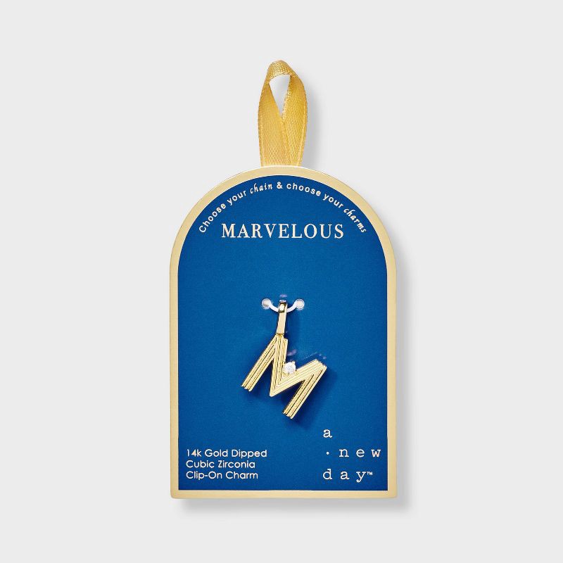 slide 1 of 2, 14K Gold Dipped Cubic Zirconia Ribbed "M" Letter Charm - A New Day™ Gold, 1 ct
