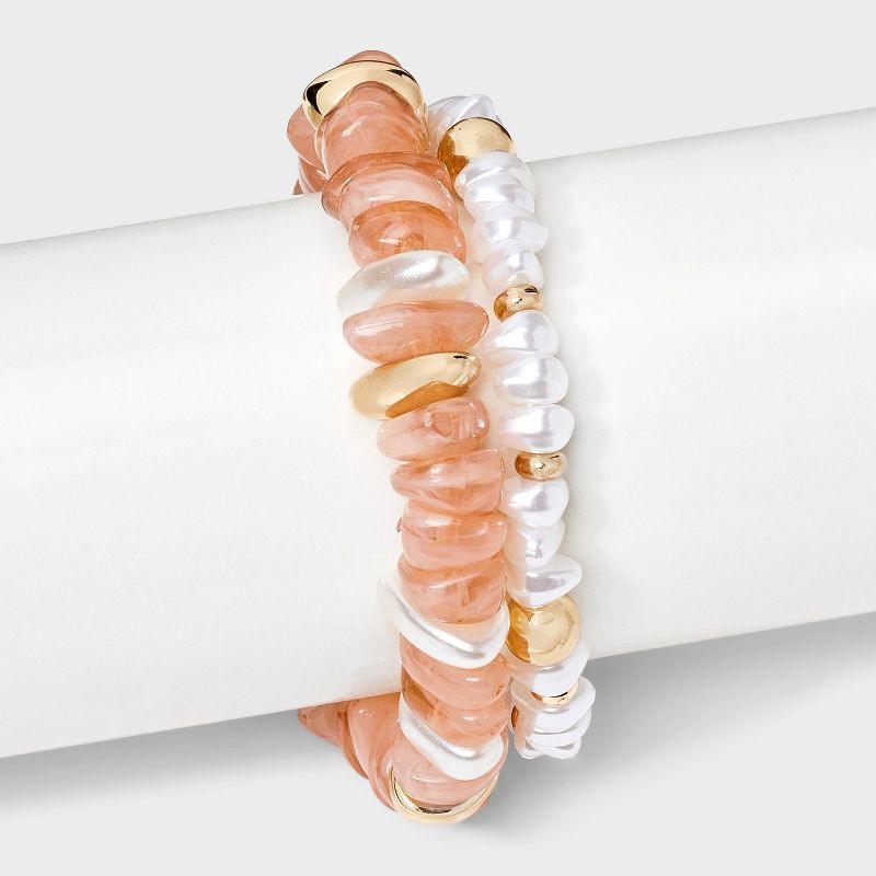 slide 2 of 4, Beaded Stretch Bracelet 2pc - A New Day™ Peach/Gold, 2 ct