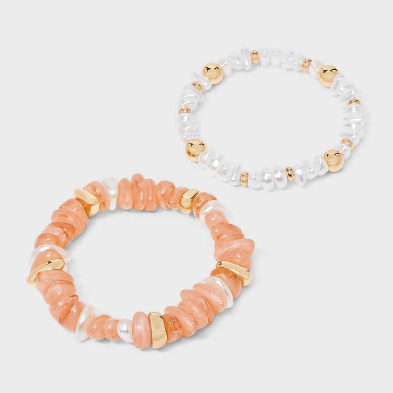 slide 1 of 4, Beaded Stretch Bracelet 2pc - A New Day™ Peach/Gold, 2 ct