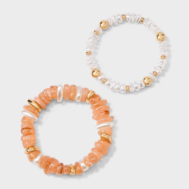 slide 3 of 4, Beaded Stretch Bracelet 2pc - A New Day™ Peach/Gold, 2 ct