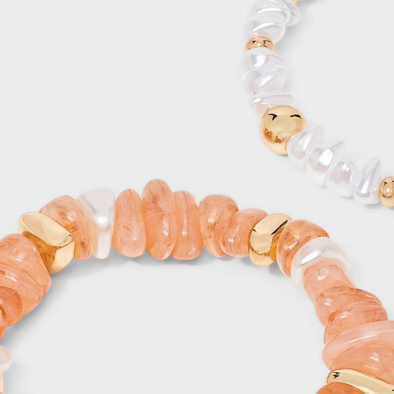 slide 4 of 4, Beaded Stretch Bracelet 2pc - A New Day™ Peach/Gold, 2 ct