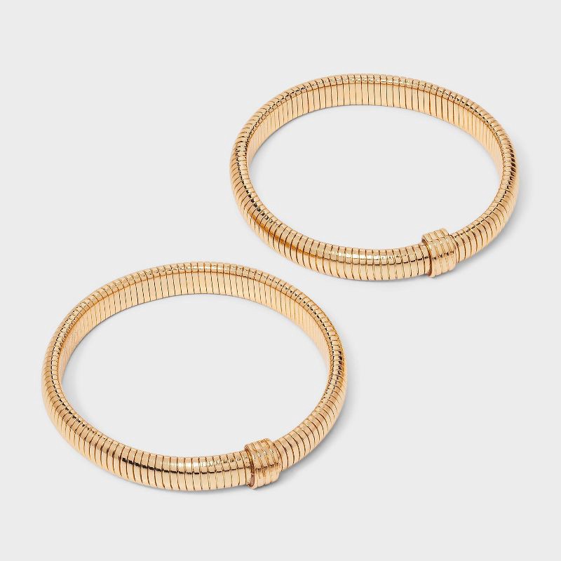 slide 1 of 3, Ribbed Bracelet Set 2pc - A New Day™ Gold, 2 ct