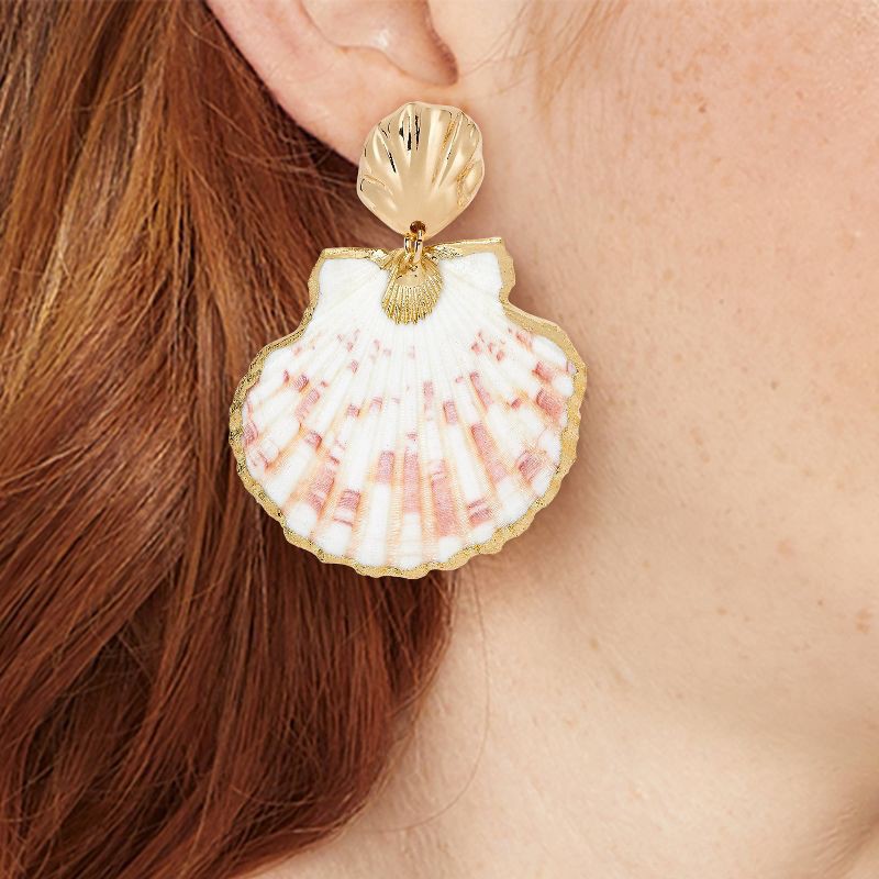 slide 2 of 3, Seashell Double Drop Earrings - A New Day™ Gold, 1 ct