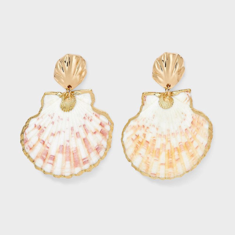 slide 1 of 3, Seashell Double Drop Earrings - A New Day™ Gold, 1 ct