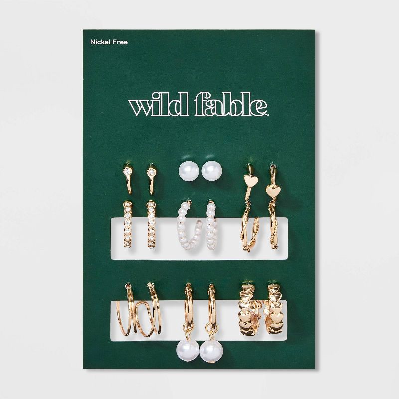 slide 2 of 3, Heart and Pearl Earring Set 9pc - Wild Fable™ Gold, 9 ct