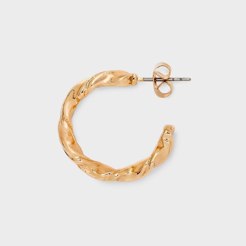 slide 3 of 3, Smooth Twist and Pearl Hoop Earring Set 3pc - Wild Fable™ Gold, 3 ct