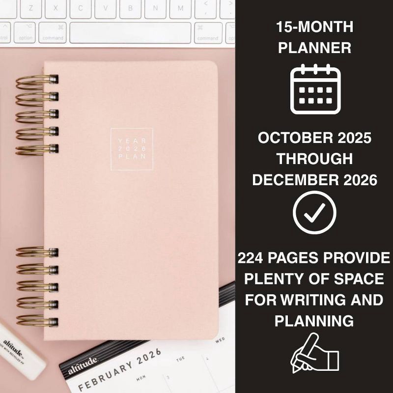 slide 2 of 4, Altitude 2025-2026 15 Months Planner 5"x8" Monthly/Weekly Powder Pink, 1 ct