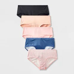 Girls' 5pk Animal and Dot Printed Brushed Microfiber Hipster Underwear - art class™ L