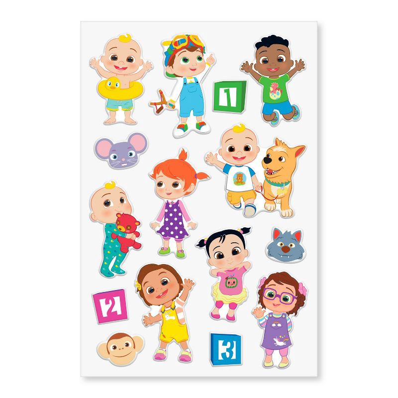 slide 2 of 3, Cocomelon 15ct 1 Sheet 3D Puffy Stickers For Kids', 15 ct, 1 sheet