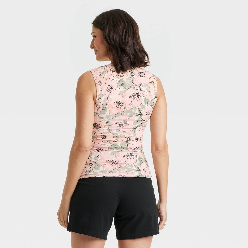 slide 2 of 5, Women's Mesh Ruched Tank Top - A New Day™ Pink Floral S: Recycled Polyester, Spandex, Lightweight Knit, V Neck, Sleeveless, 1 ct