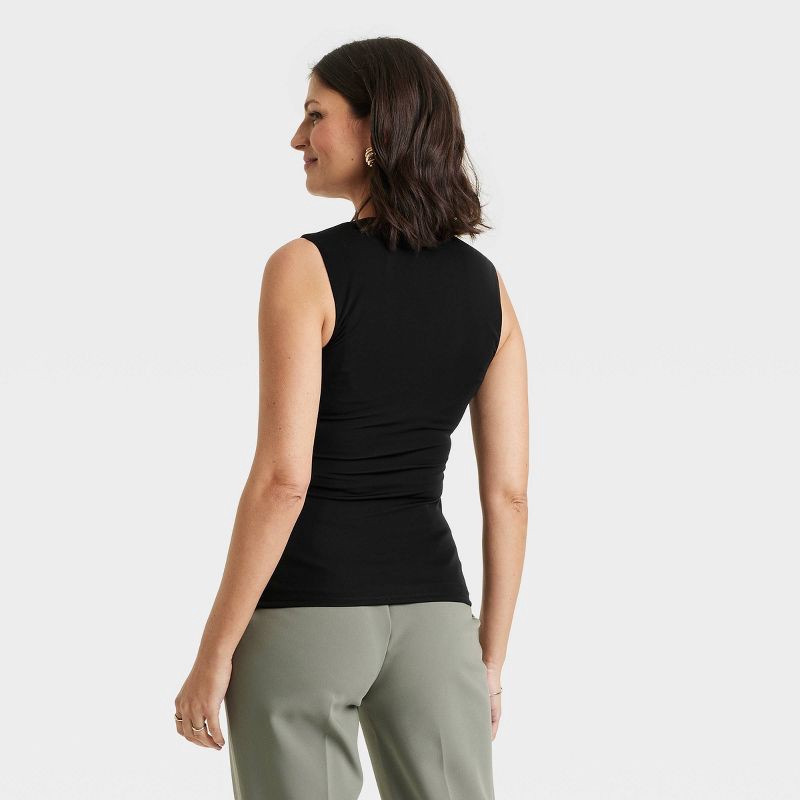 slide 2 of 5, Women's Mesh Ruched Tank Top - A New Day™ Black XL: Recycled Polyester, Spandex, Lightweight Knit, V Neck, Pullover Style, 1 ct