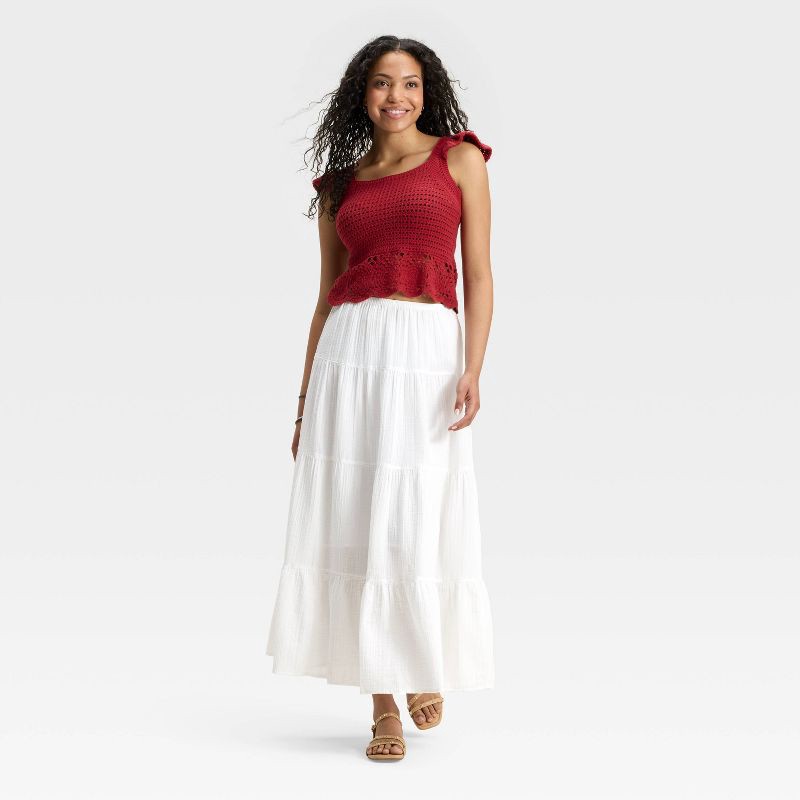 slide 3 of 3, Women's Crinkle Gauze Pull-On Maxi Skirt - Universal Thread™ White S, 1 ct