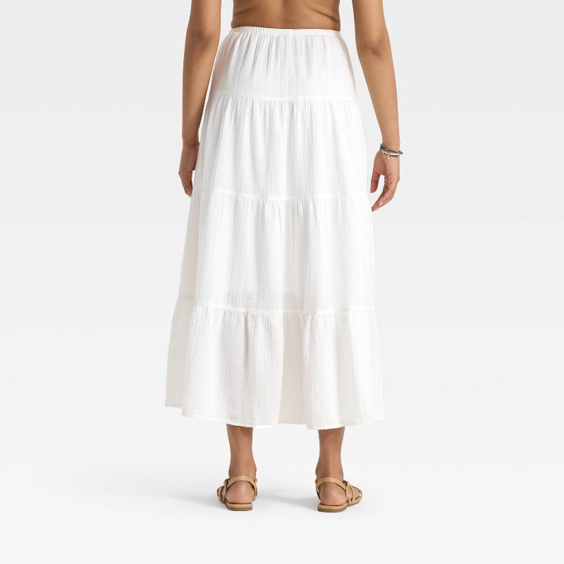 slide 2 of 3, Women's Crinkle Gauze Pull-On Maxi Skirt - Universal Thread™ White M, 1 ct