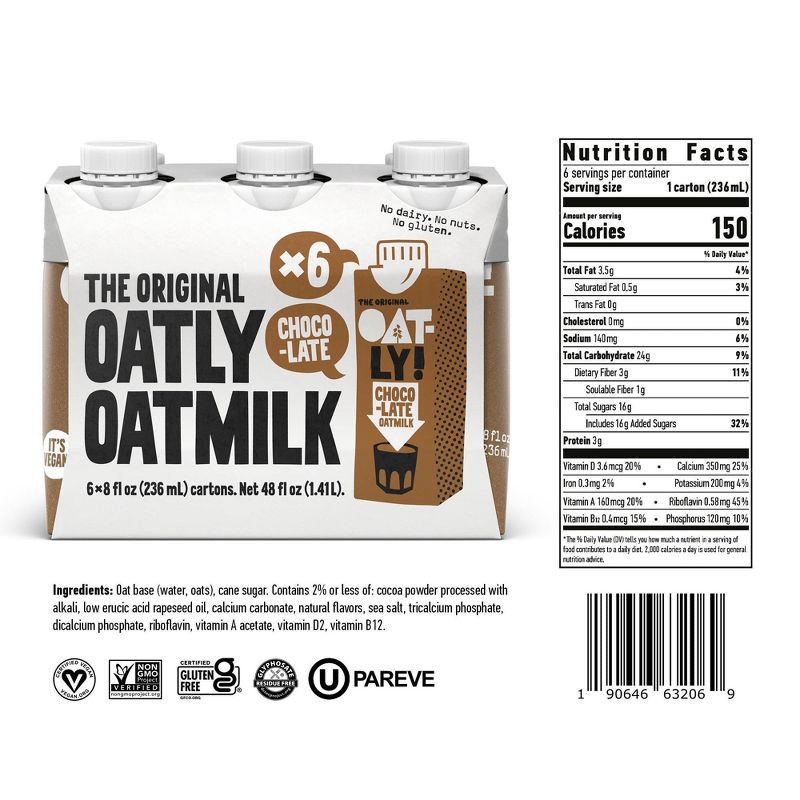 slide 3 of 11, Oatly Chocolate Non-Dairy Oat Milk - 6pk/8 fl oz, 6 ct; 8 fl oz