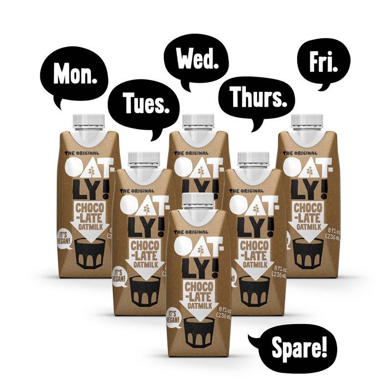 slide 7 of 11, Oatly Chocolate Non-Dairy Oat Milk - 6pk/8 fl oz, 6 ct; 8 fl oz