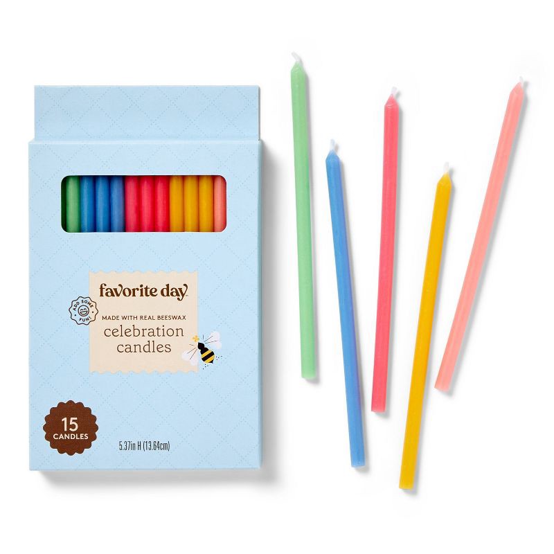 slide 1 of 3, 15pc Natural Beeswax Cake Candles Rainbow - Favorite Day™, 15 ct