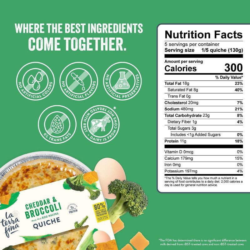 slide 2 of 6, La Terra Fina Cheddar and Broccoli Quiche - 23oz, 23 oz