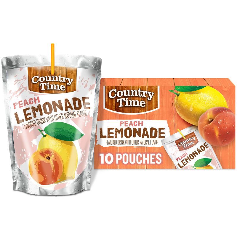 slide 1 of 9, Country Time Peach Lemonade Juice Boxes - 10pk/6 fl oz Pouches, 10 ct; 6 fl oz