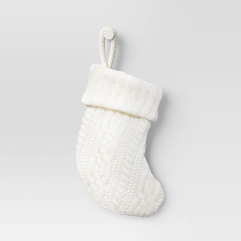 slide 1 of 3, 8.5" Christmas Cable Knitted Mini Stocking Cream - Wondershop™, 1 ct
