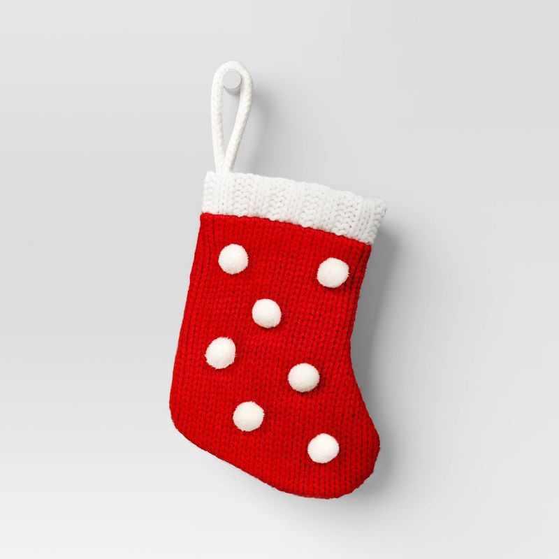 slide 1 of 3, 8.5" Christmas Knit with Pom Mini Stocking Red - Wondershop™, 1 ct