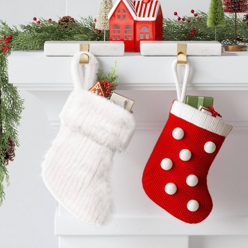 slide 2 of 3, 8.5" Christmas Striped Faux Fur Mini Stocking White - Wondershop™, 1 ct